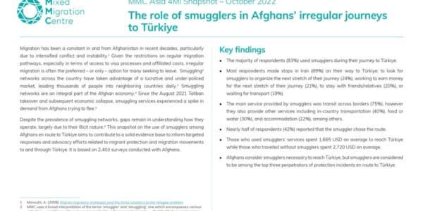 The role of smugglers in Afghans’ irregular journeys to Türkiye